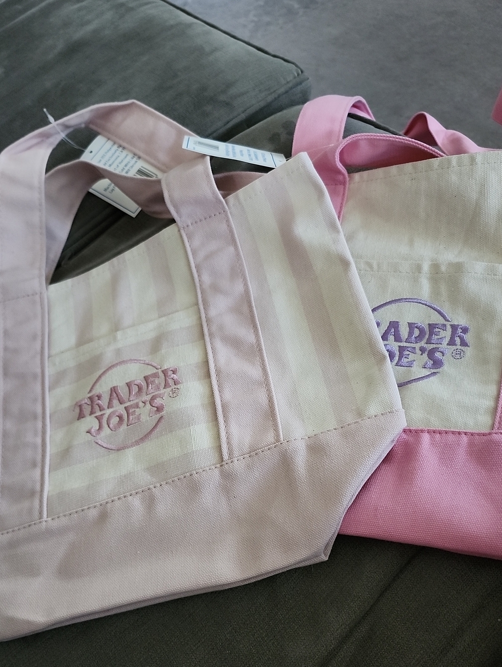 Trader Joe's Pink Canvas Tote Bags - Set of 2